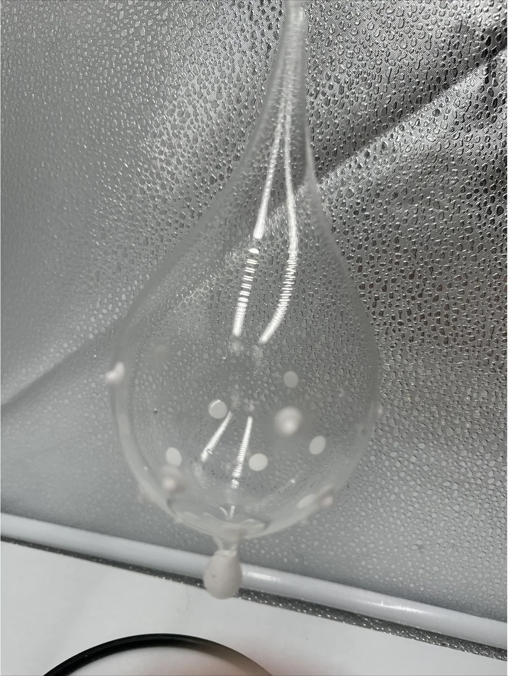 4 vintage Hand Blown, teardrop,  Christmas ornaments,Clear glass With White Dots